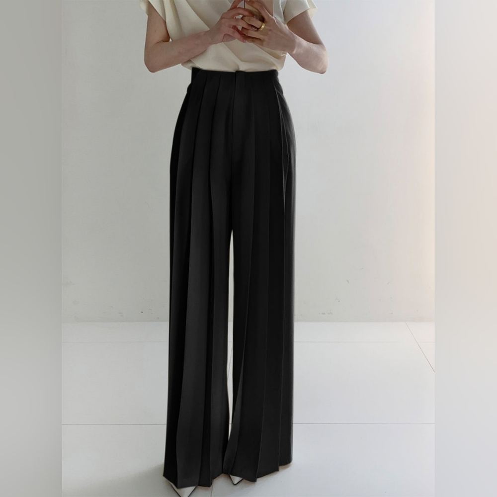 Pleated High Waist Wide Leg Pants